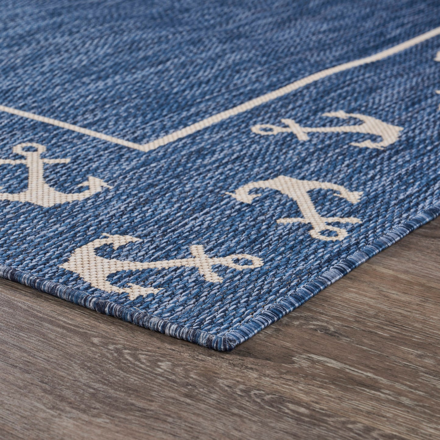 Seaside-81872 Nautical Power-Loomed Navy/White Polypropylene Indoor/Outdoor Area Rug - LR Home
