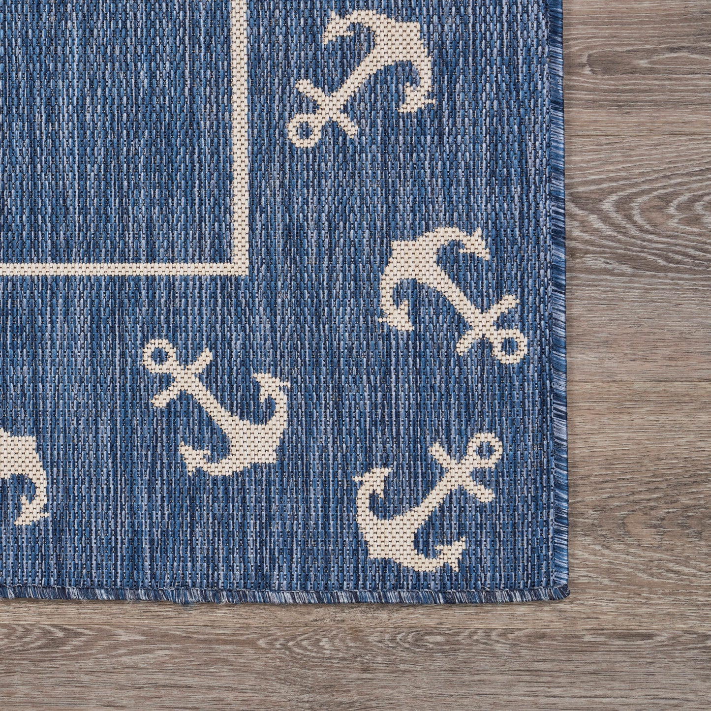 Seaside-81872 Nautical Power-Loomed Navy/White Polypropylene Indoor/Outdoor Area Rug - LR Home