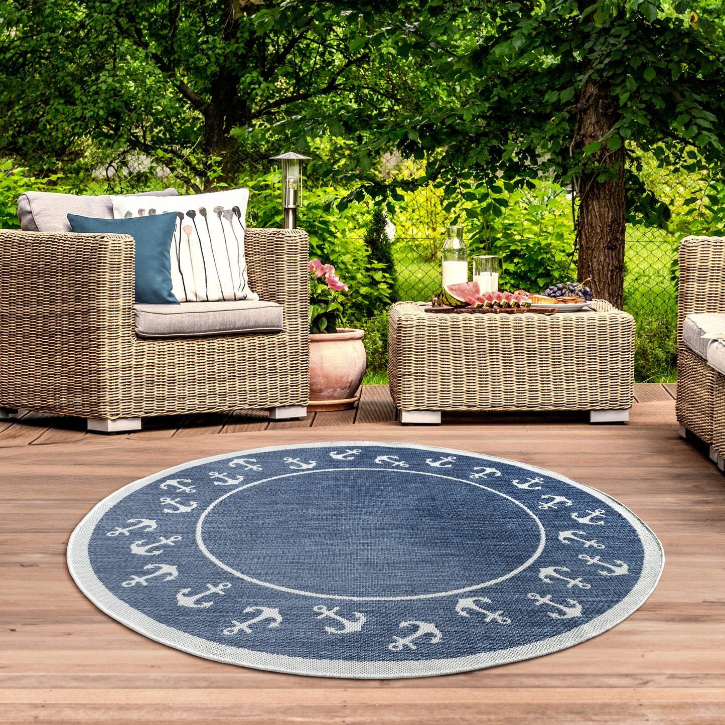 SEADE-81872 Modern/Contemporary Machine Made Navy/White Poly Blend Indoor/Outdoor Area Rugs - LR Home