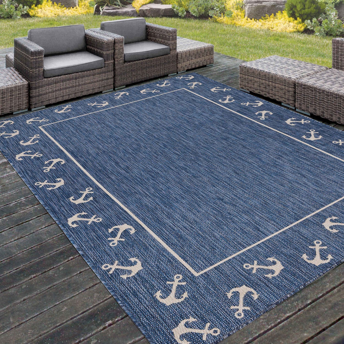 SEADE-81872 Modern/Contemporary Machine Made Navy/White Poly Blend Indoor/Outdoor Area Rugs - LR Home