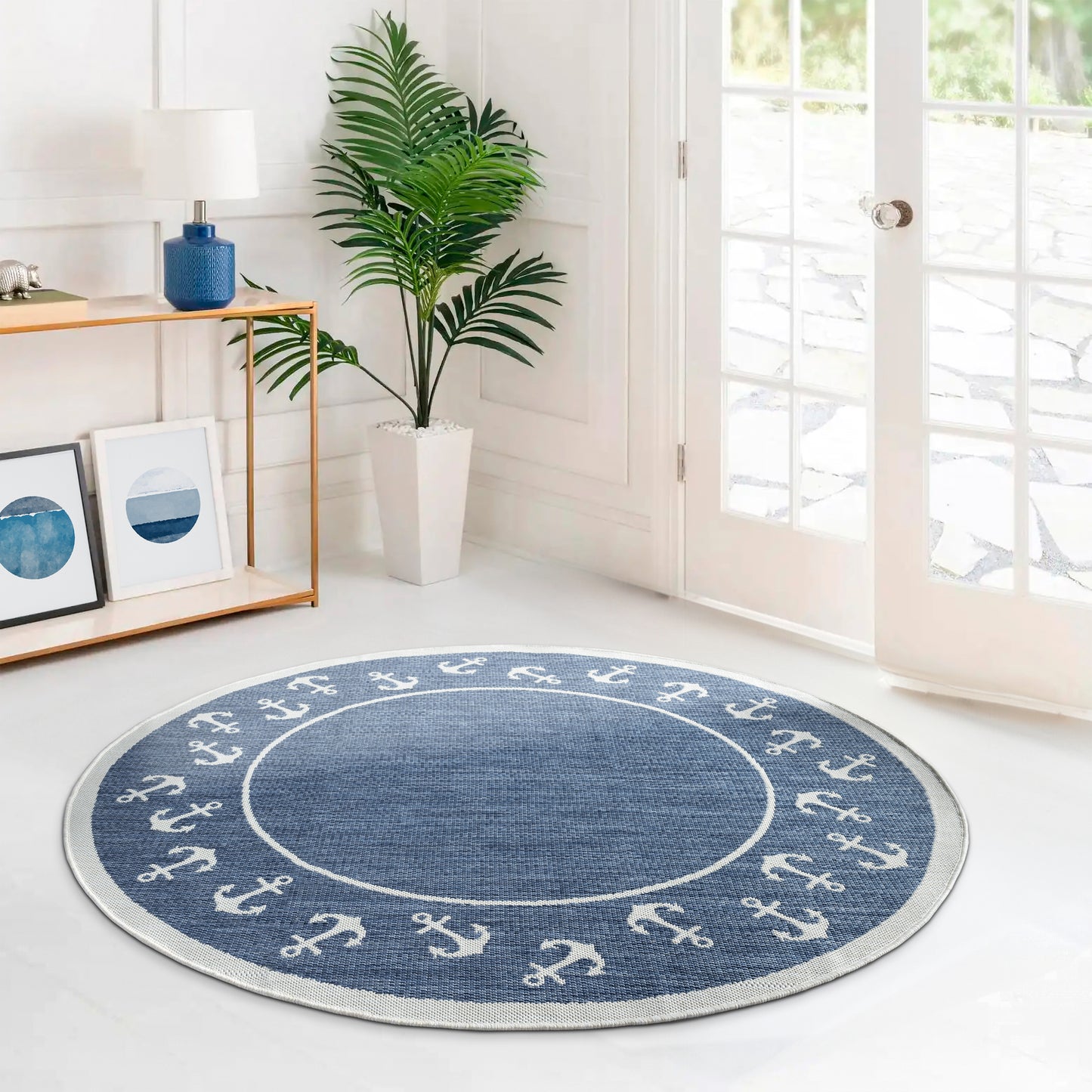 SEADE-81872 Modern/Contemporary Machine Made Navy/White Poly Blend Indoor/Outdoor Area Rugs - LR Home