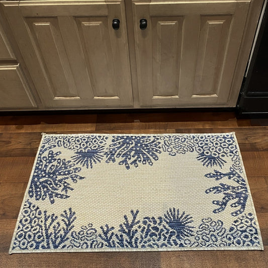 Seaside-81873 Nautical Power-Loomed White/Navy Polypropylene Indoor/Outdoor Area Rug - LR Home