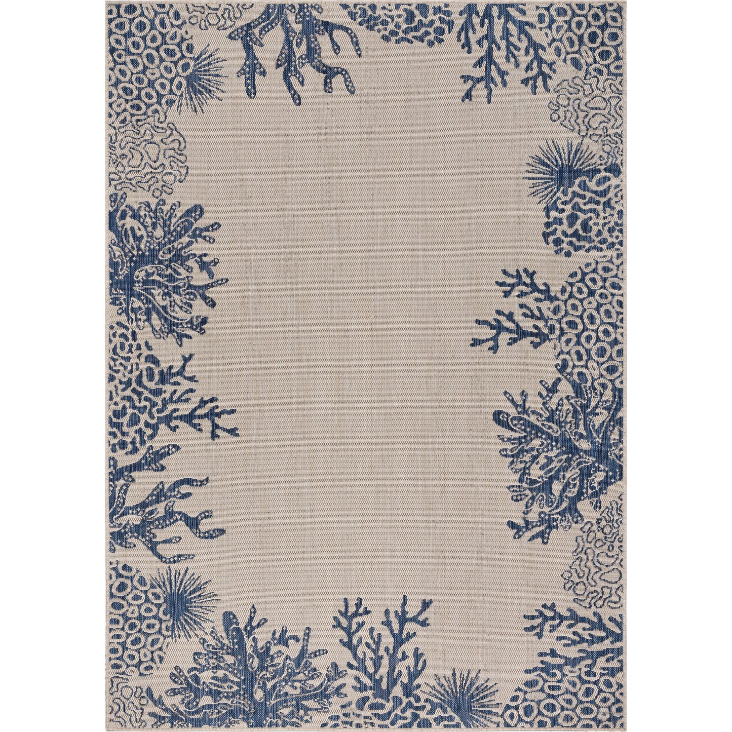 SEADE-81873 Tropical Machine Made White/Navy Poly Blend Indoor/Outdoor Area Rugs - LR Home