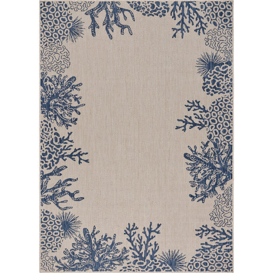Coastal Bordered Coral Reef Indoor Outdoor Rug - Silo view