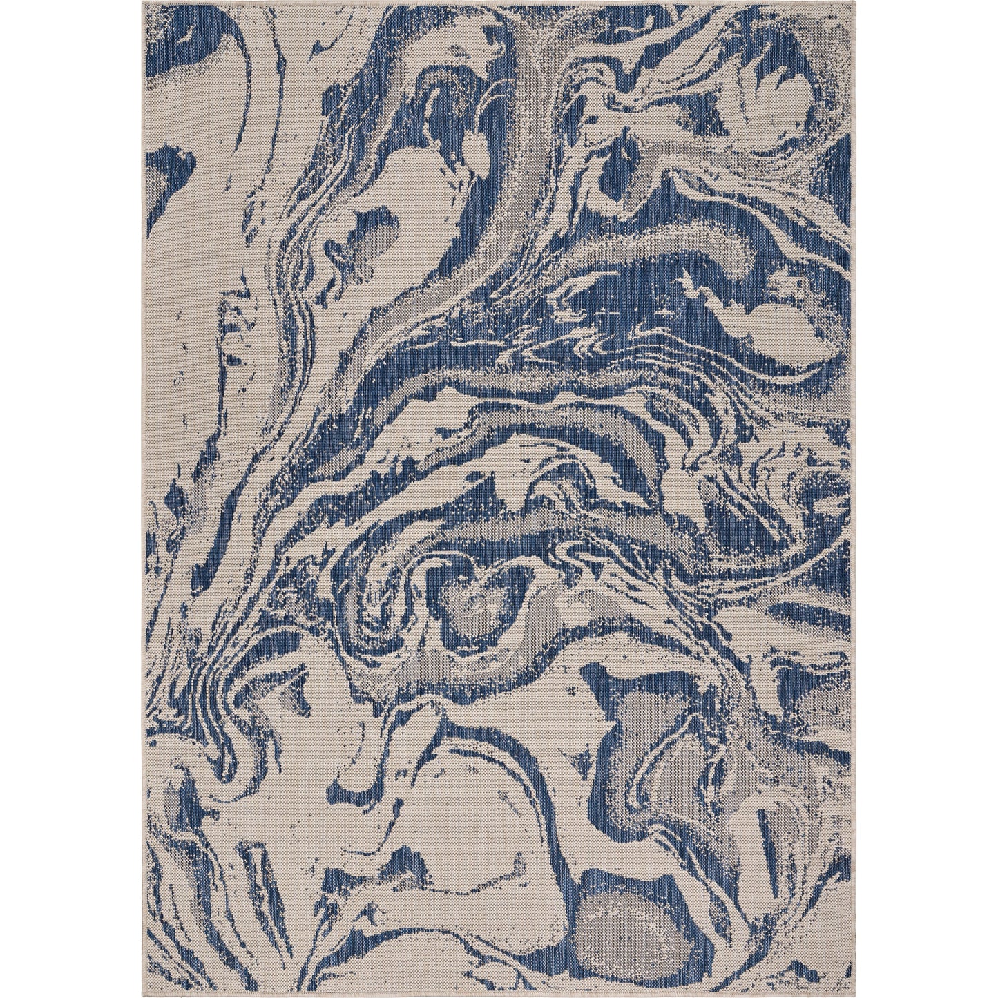 Seaside-81874 Nautical Power-Loomed White/Navy Polypropylene Indoor/Outdoor Area Rug - LR Home