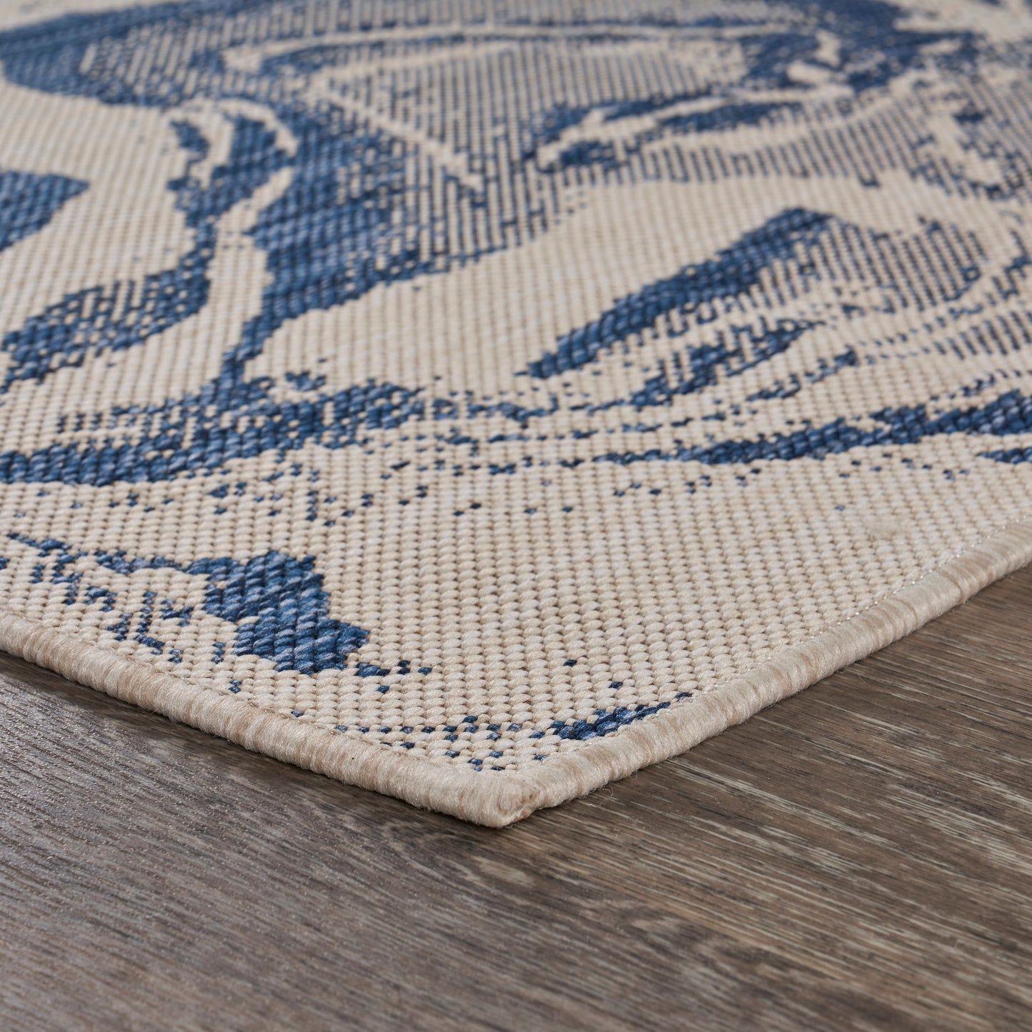 Seaside-81874 Nautical Power-Loomed White/Navy Polypropylene Indoor/Outdoor Area Rug - LR Home