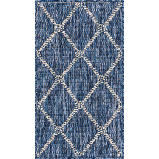 SEADE-81875 Modern/Contemporary Machine Made Navy/White Poly Blend Indoor/Outdoor Area Rugs - LR Home