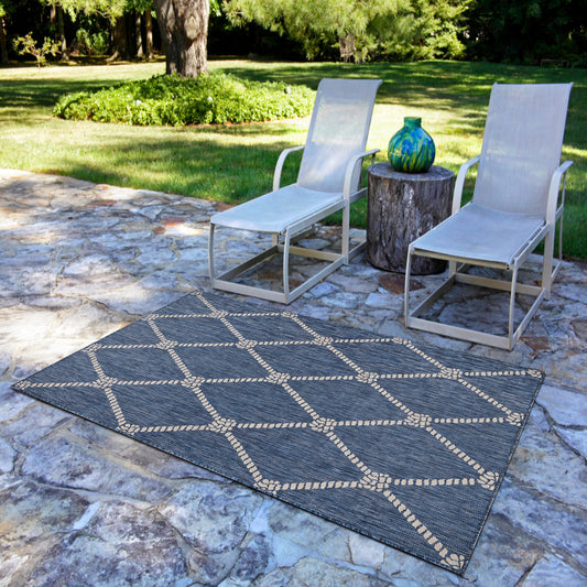 Seaside-81875 Modern Power-Loomed Navy/White Polypropylene Indoor/Outdoor Area Rug - LR Home