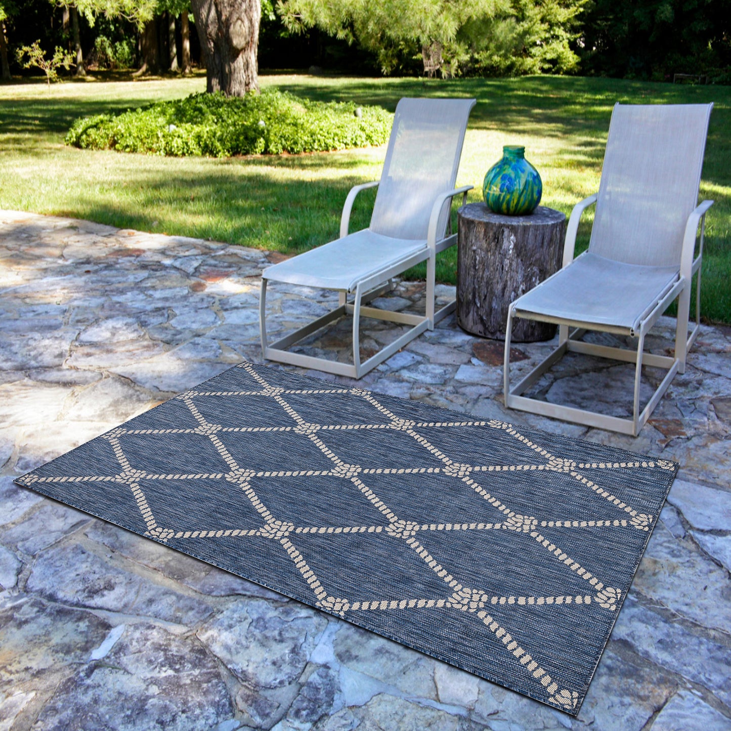 SEADE-81875 Modern/Contemporary Machine Made Navy/White Poly Blend Indoor/Outdoor Area Rugs - LR Home