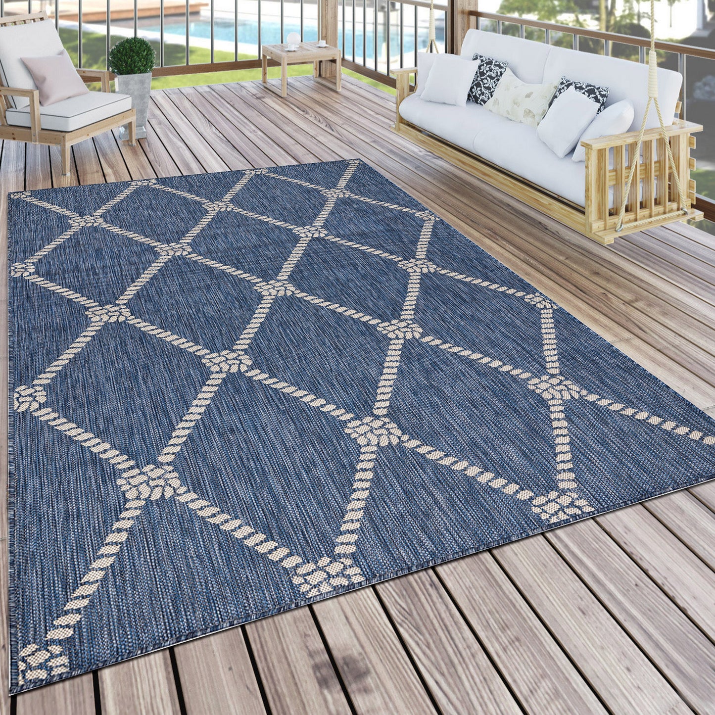 SEADE-81875 Modern/Contemporary Machine Made Navy/White Poly Blend Indoor/Outdoor Area Rugs - LR Home