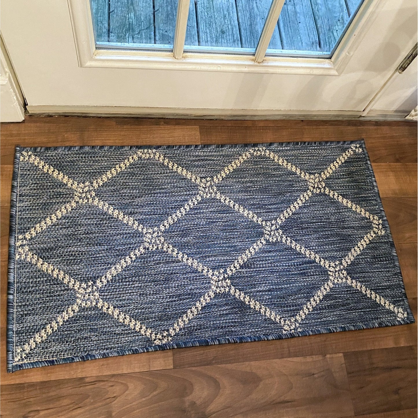 SEADE-81875 Modern/Contemporary Machine Made Navy/White Poly Blend Indoor/Outdoor Area Rugs - LR Home