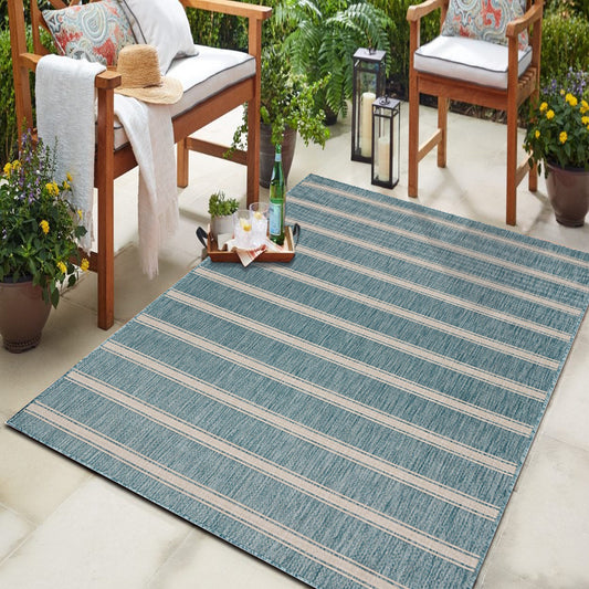 Seaside-81876 Tropical Power-Loomed Aqua/White Polypropylene Indoor/Outdoor Area Rug - LR Home