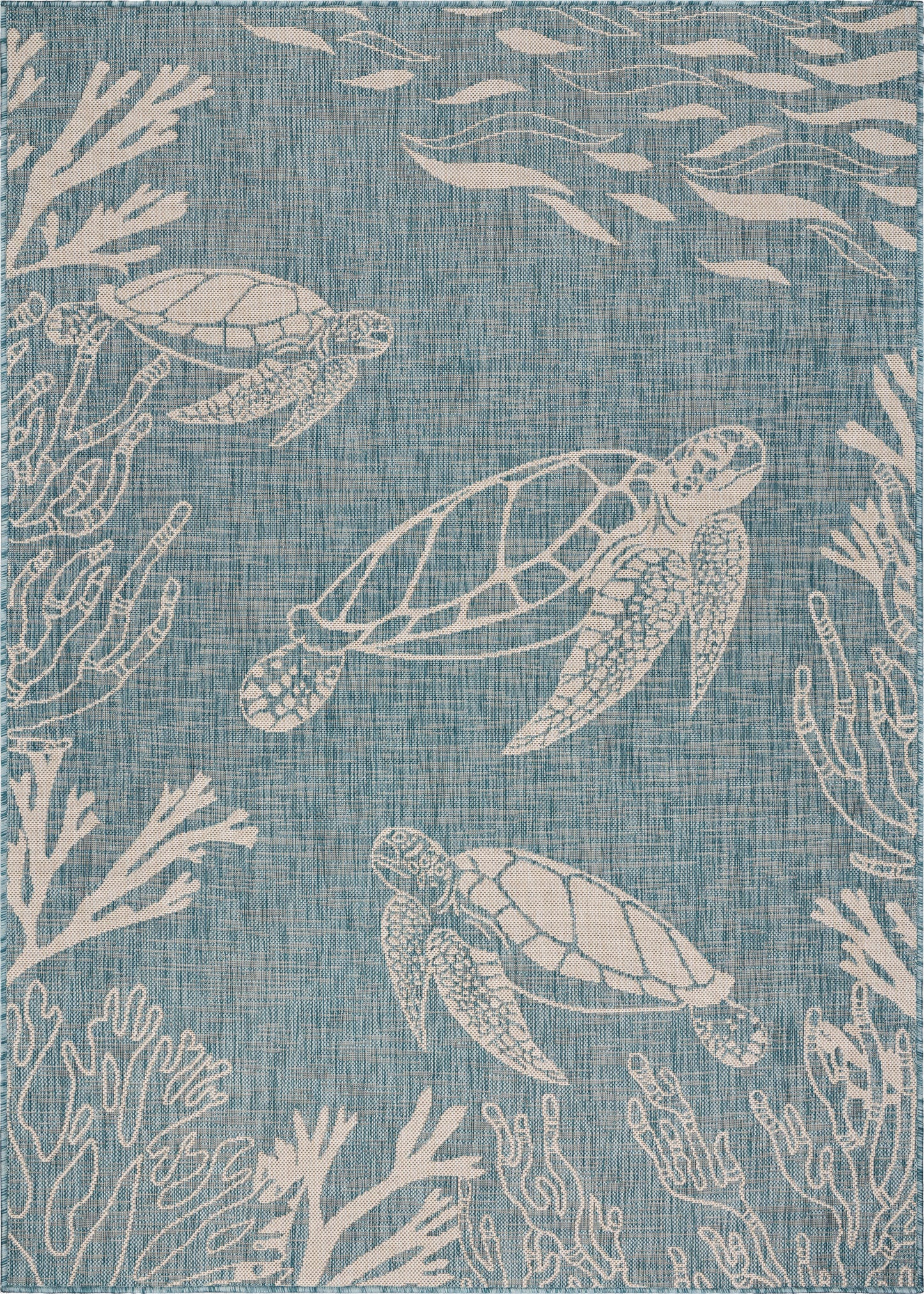 Seaside-81879 Nautical Power-Loomed Aqua/White Polypropylene Indoor/Outdoor Area Rug - LR Home