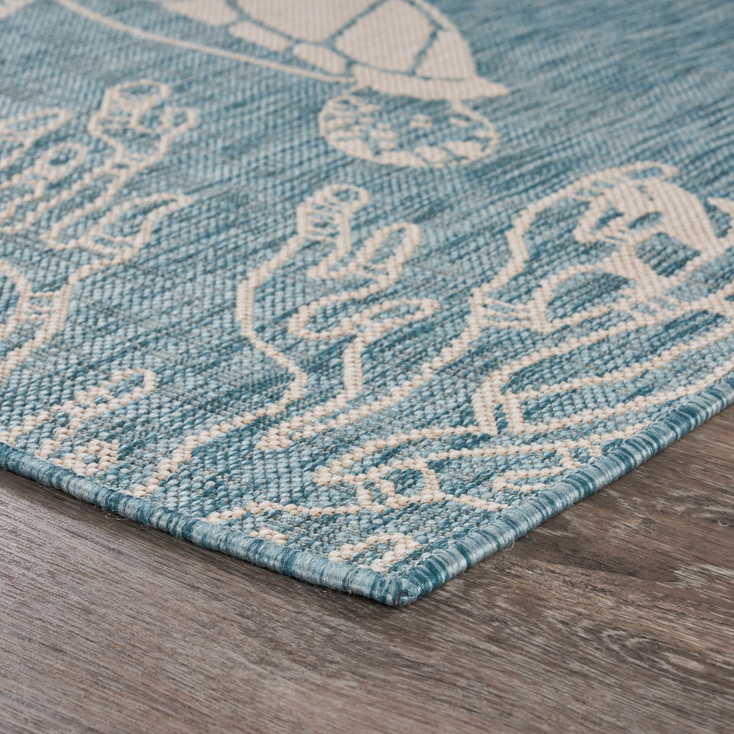 Seaside-81879 Nautical Power-Loomed Aqua/White Polypropylene Indoor/Outdoor Area Rug - LR Home