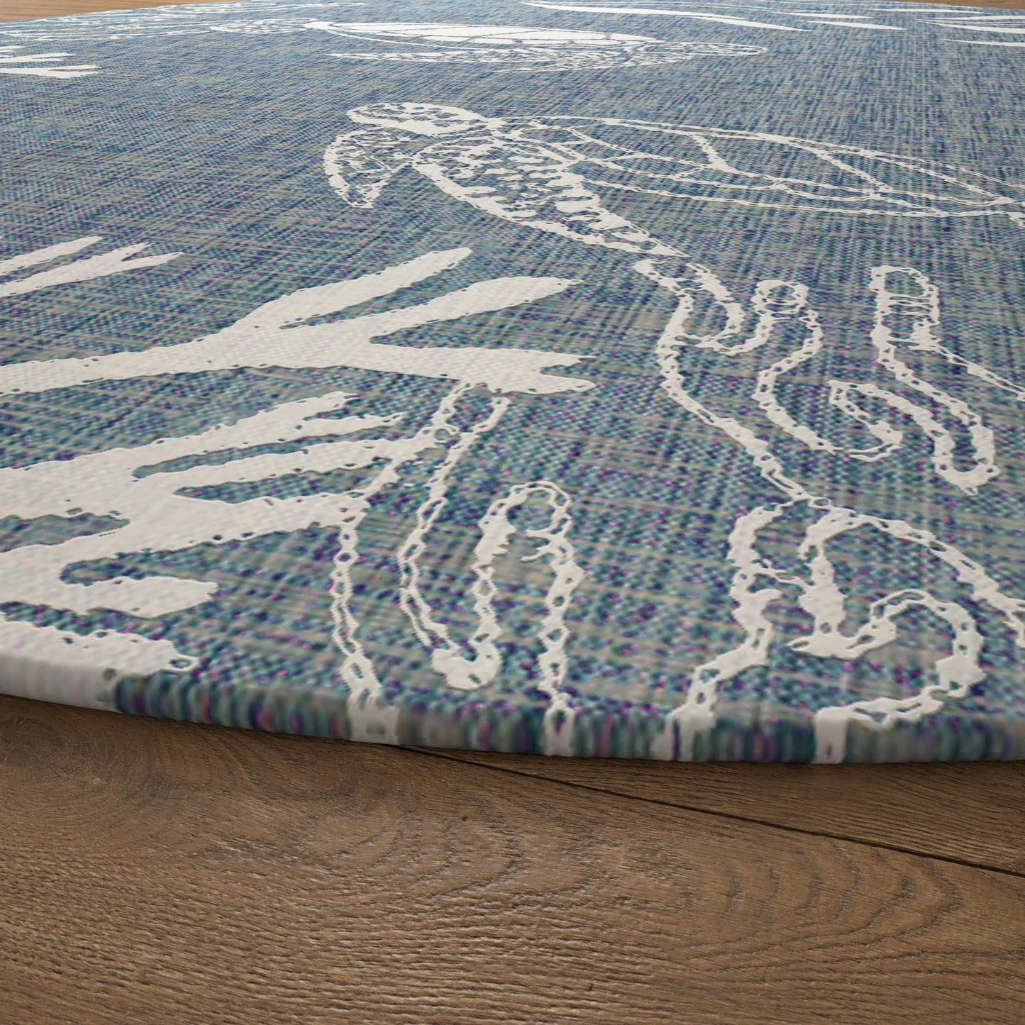 Seaside-81879 Nautical Power-Loomed Aqua/White Polypropylene Indoor/Outdoor Area Rug - LR Home