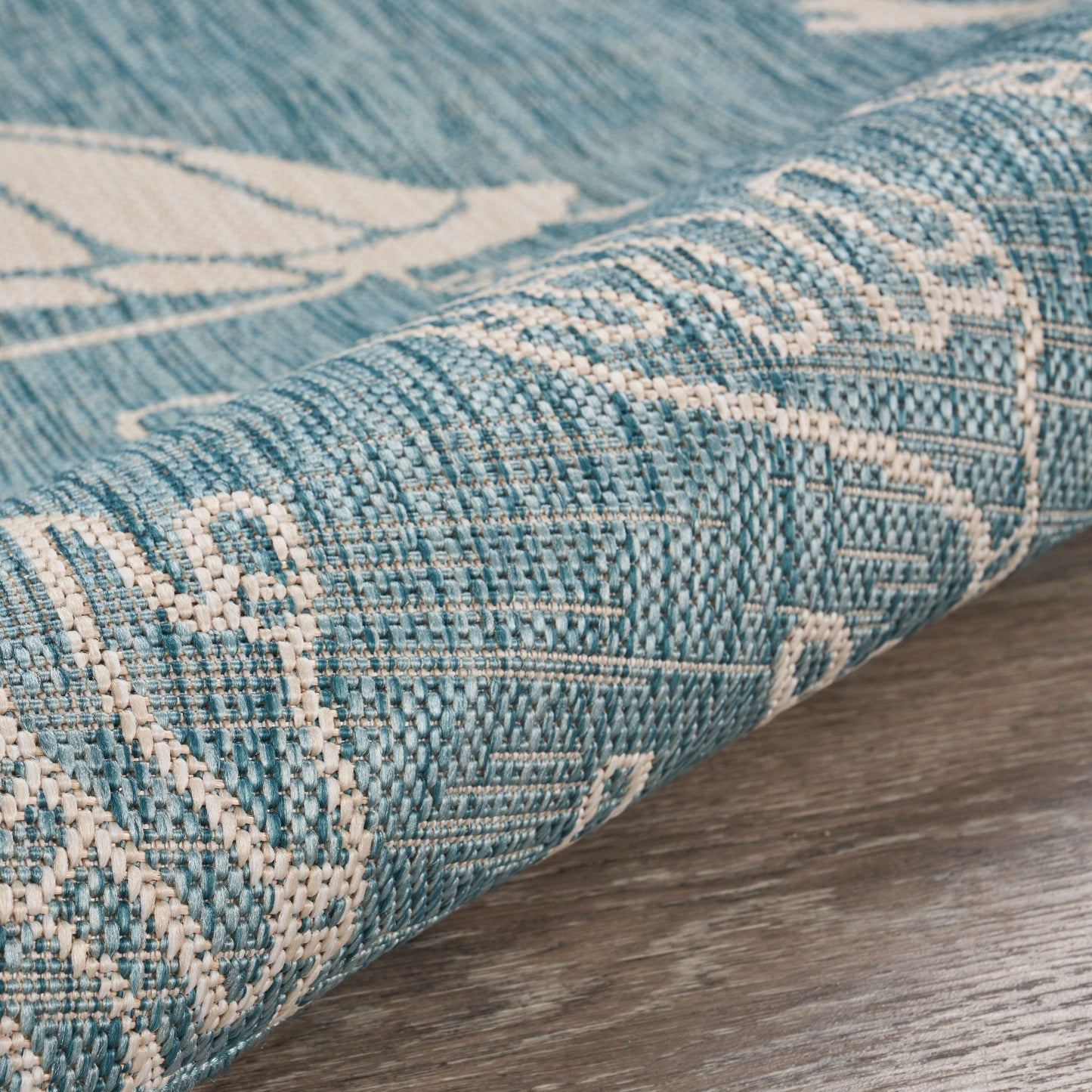 Seaside-81879 Nautical Power-Loomed Aqua/White Polypropylene Indoor/Outdoor Area Rug - LR Home