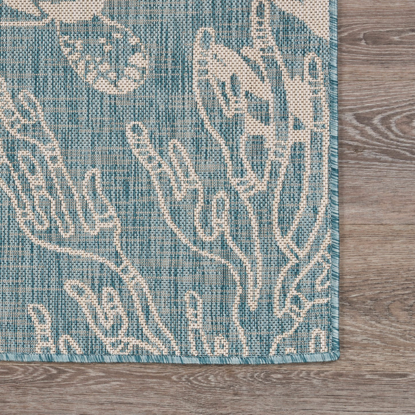 Seaside-81879 Nautical Power-Loomed Aqua/White Polypropylene Indoor/Outdoor Area Rug - LR Home