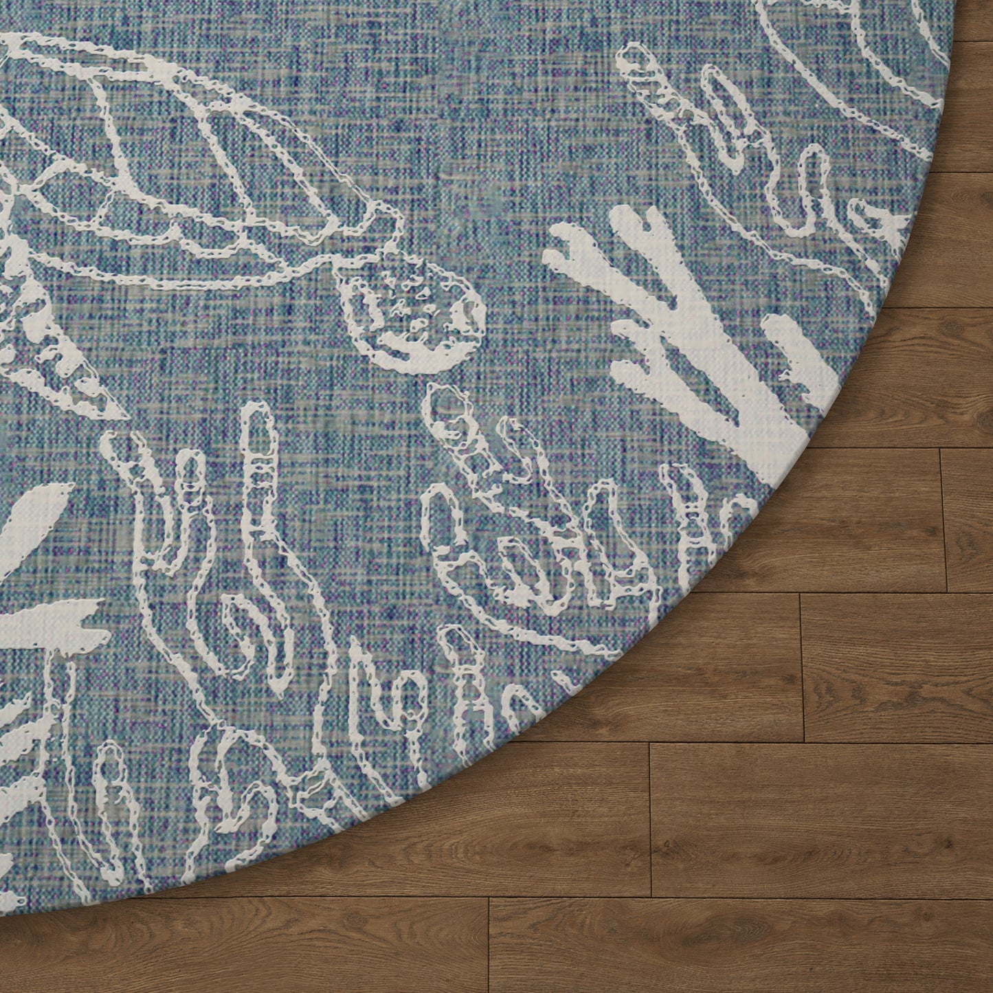 Seaside-81879 Nautical Power-Loomed Aqua/White Polypropylene Indoor/Outdoor Area Rug - LR Home