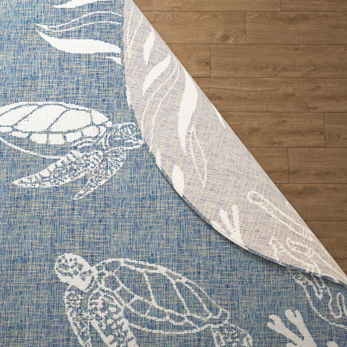 Seaside-81879 Nautical Power-Loomed Aqua/White Polypropylene Indoor/Outdoor Area Rug - LR Home