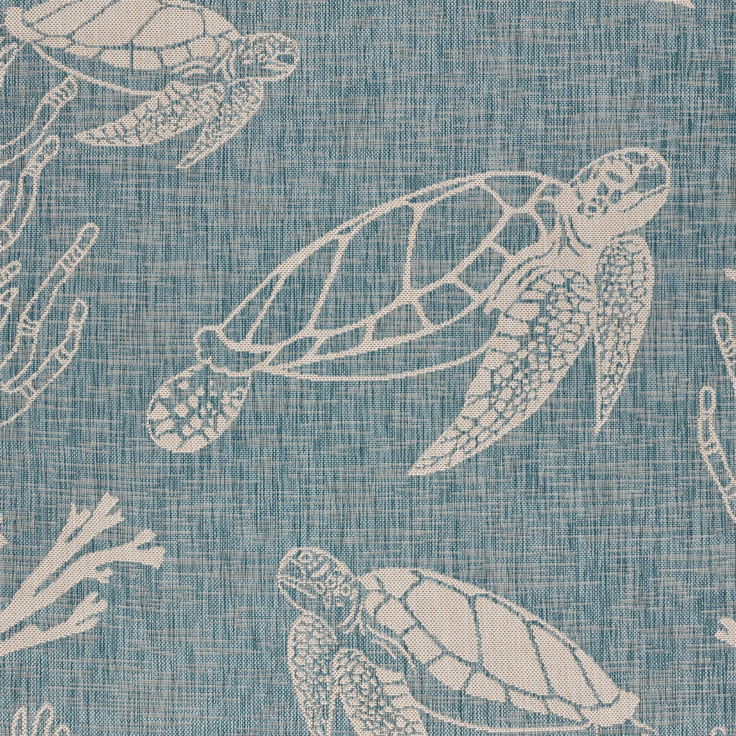 Seaside-81879 Nautical Power-Loomed Aqua/White Polypropylene Indoor/Outdoor Area Rug - LR Home