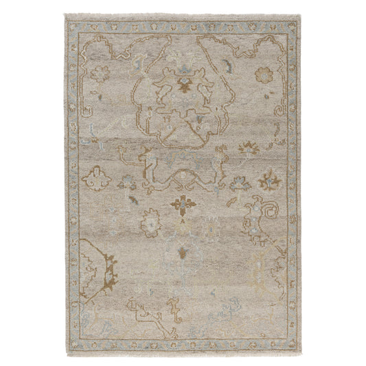 Wheat/Blue Traditional Medallion Hand-Knotted Indoor Area Rugs - Silo view