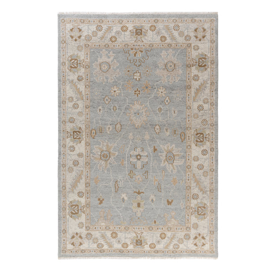 Blue/Ivory Traditional Medallion Hand-Knotted Indoor Area Rugs - Silo view