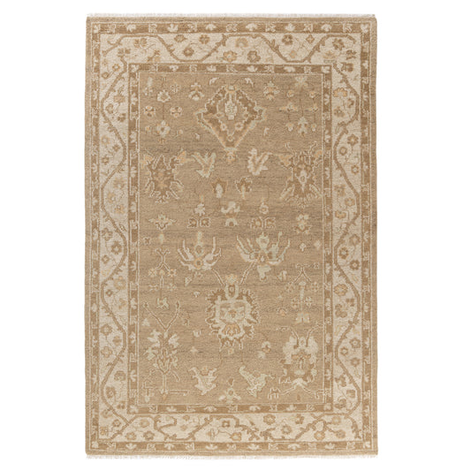 Beige/Peach Traditional Medallion Hand-Knotted Indoor Area Rugs - Silo view