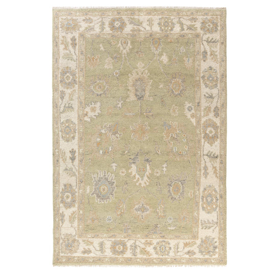 Green/Ivory Traditional Medallion Hand-Knotted Indoor Area Rugs - Silo view