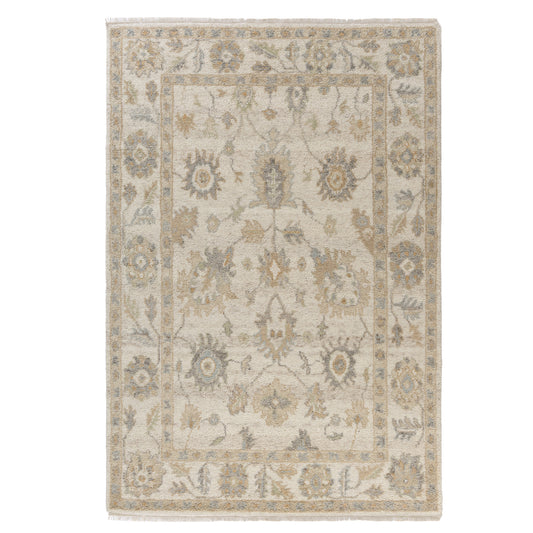 Ivory/Beige Traditional Medallion Hand-Knotted Indoor Area Rugs - Silo view