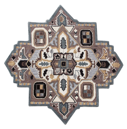 Southwestern Winter Cabin Medallion Shape Rug - Silo view