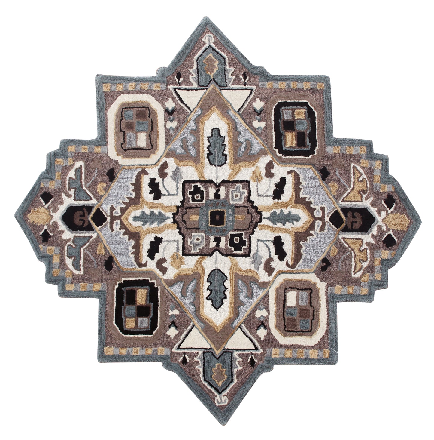 Shapes-50922 Traditional Hand-Tufted Black/Mocha Cotton Indoor Area Rug - LR Home