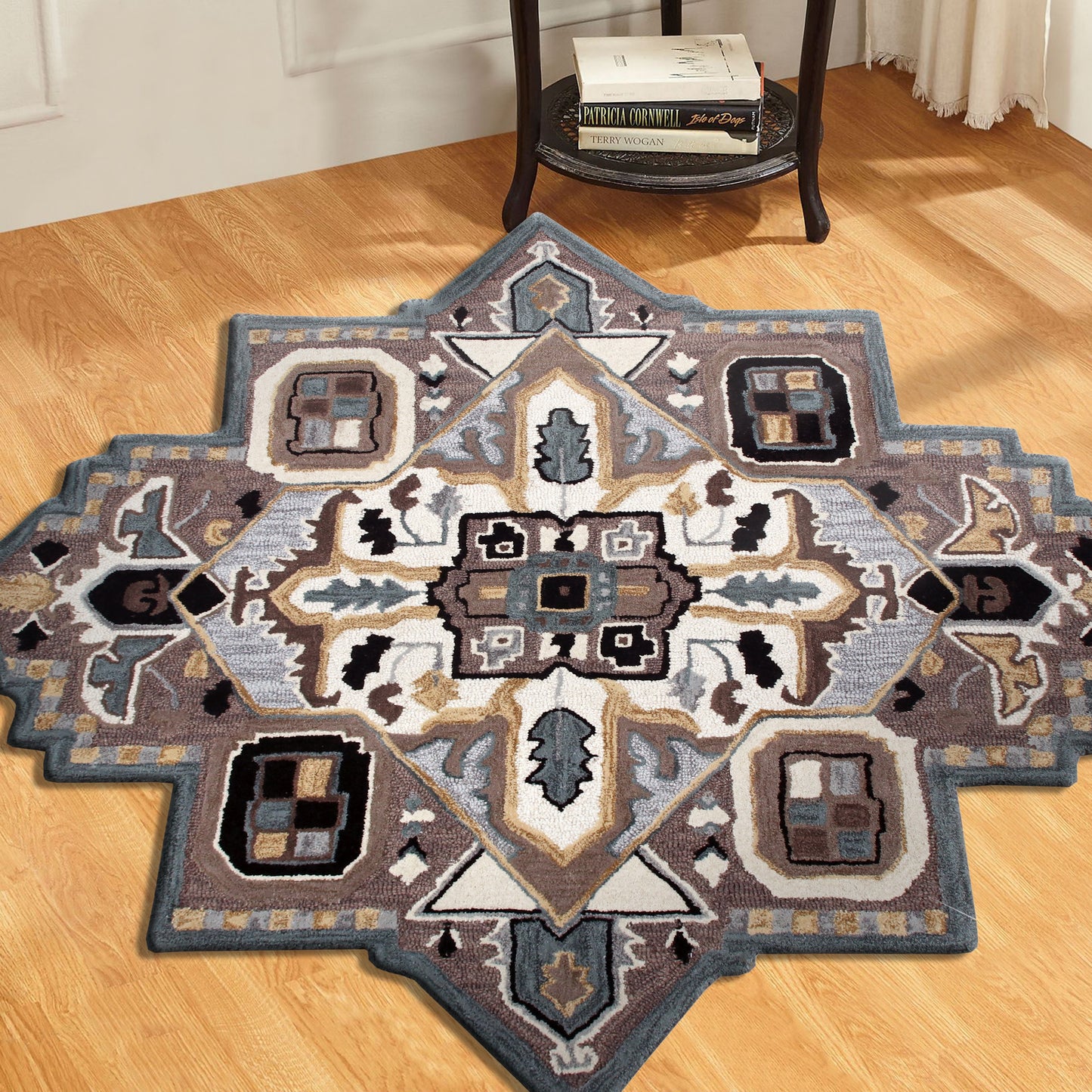 Shapes-50922 Traditional Hand-Tufted Black/Mocha Cotton Indoor Area Rug - LR Home
