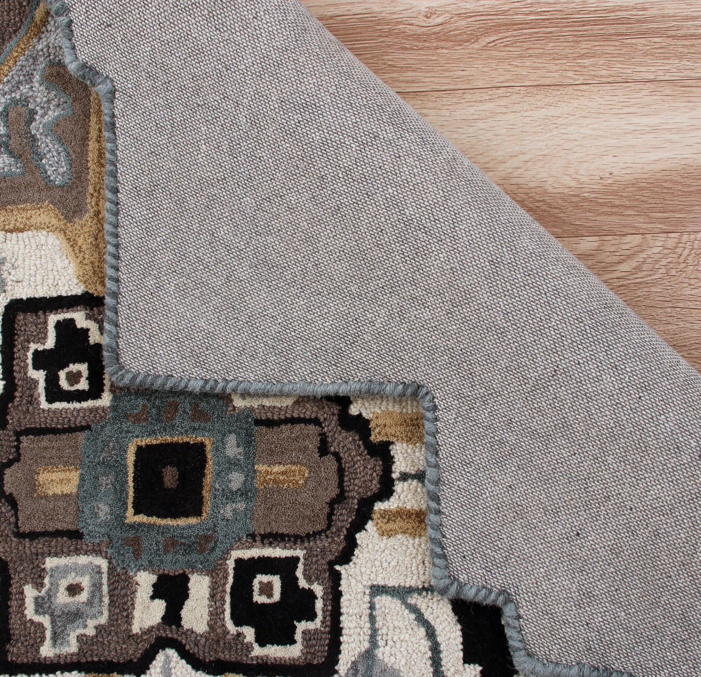 Shapes-50922 Traditional Hand-Tufted Black/Mocha Cotton Indoor Area Rug - LR Home