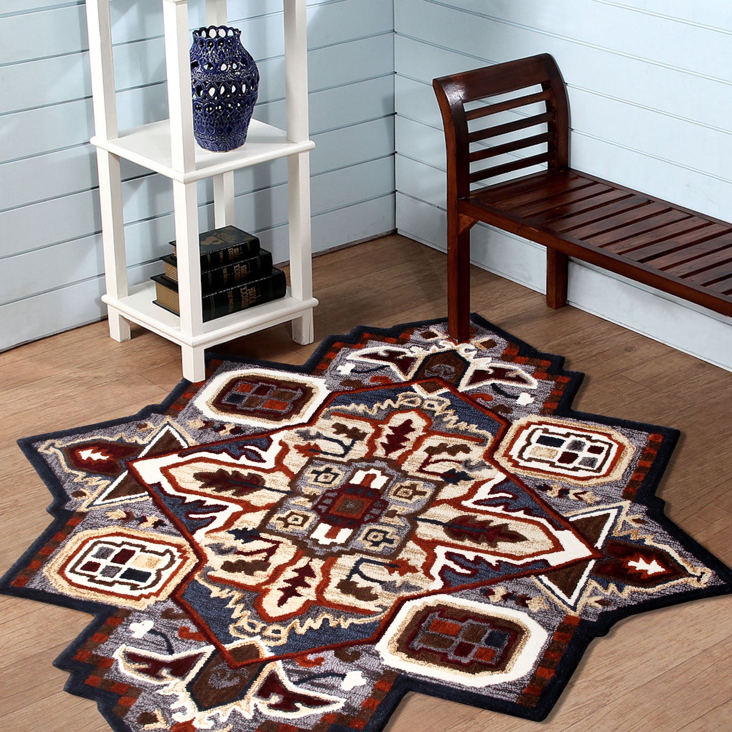 Shapes-50923 Traditional Hand-Tufted Gold/Blue Cotton Indoor Area Rug - LR Home