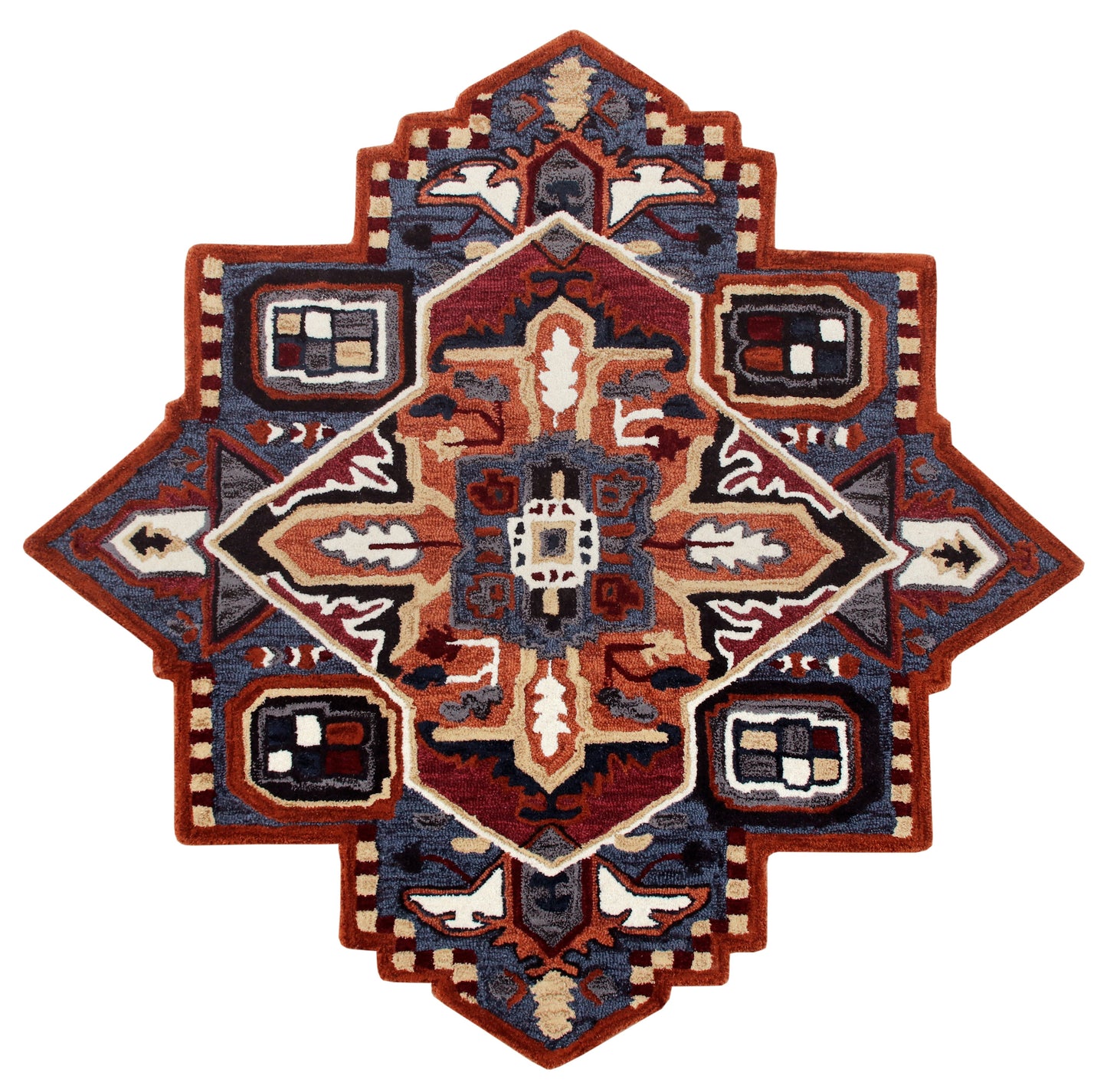 SHAPE-50922 Cabin/Lodge Hand-Tufted Rust/Navy Wool Indoor Area Rugs - LR Home