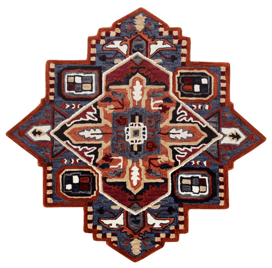 Bold Southwestern Summer Cabin Medallion Shape Rug - Silo view