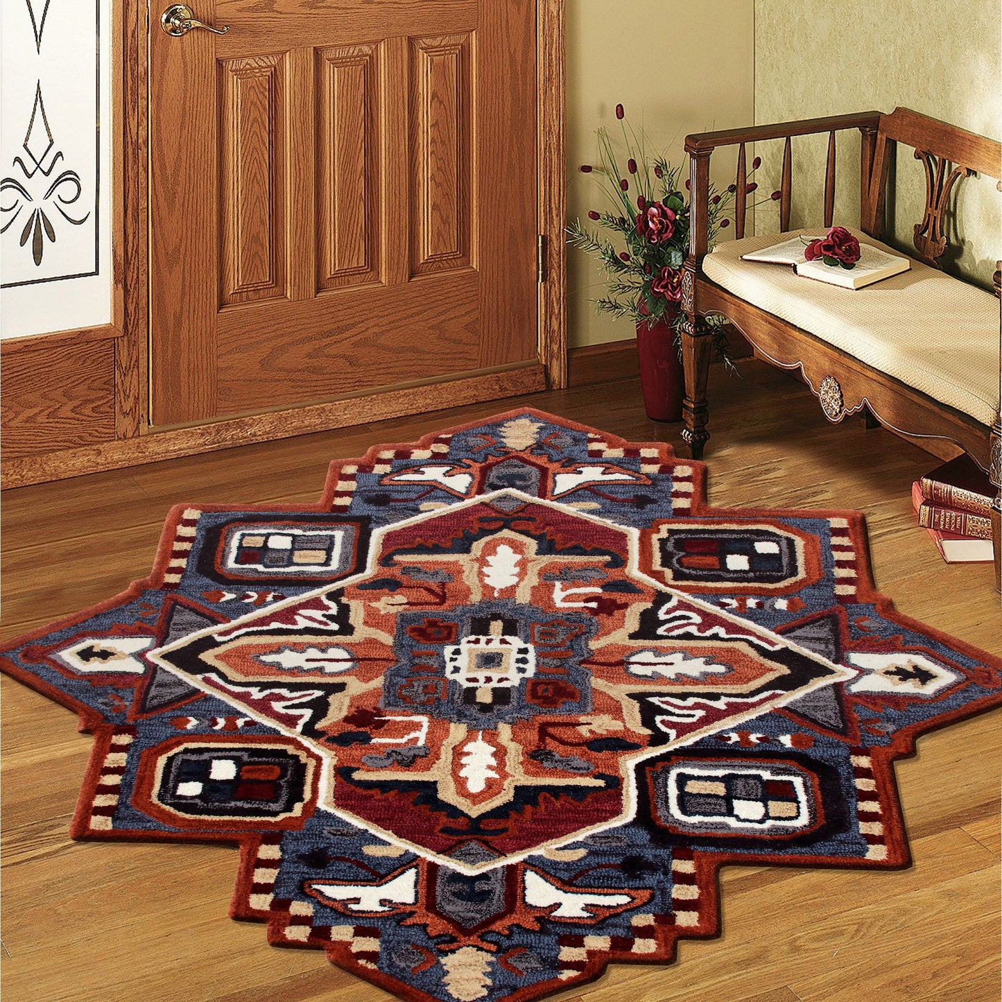 Shapes-50924 Traditional Hand-Tufted Rust/Navy Cotton Indoor Area Rug - LR Home
