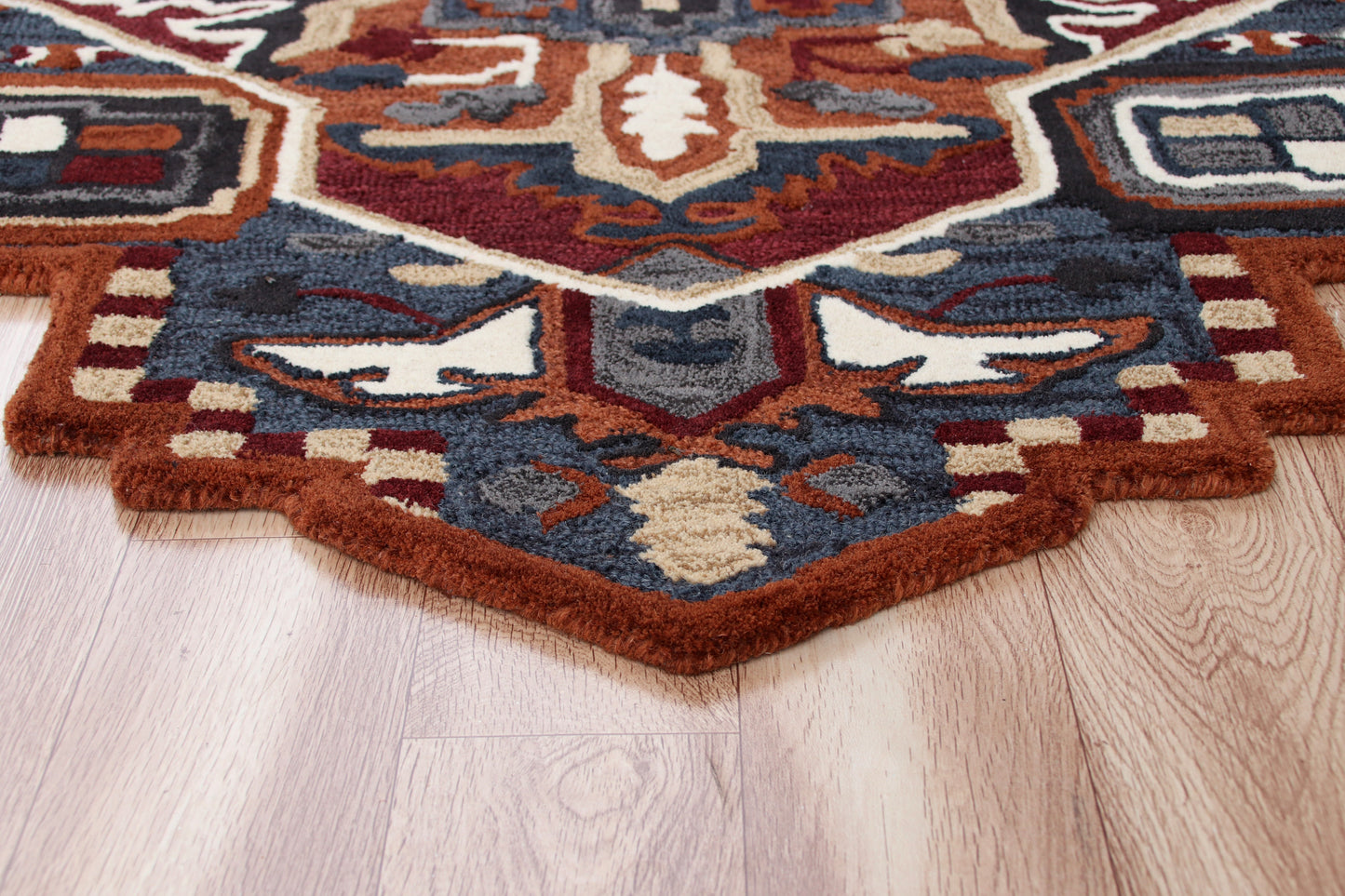 SHAPE-50922 Cabin/Lodge Hand-Tufted Rust/Navy Wool Indoor Area Rugs - LR Home