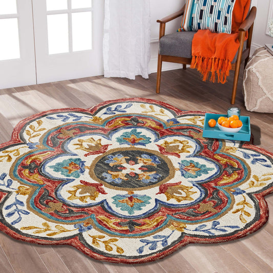 Sinuous-54108 Casual Hand-Tufted Red/Multi Cotton Indoor Area Rug - LR Home