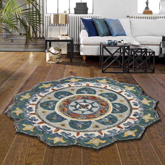 Sinuous-54109 Casual Hand-Tufted Green/Multi Cotton Indoor Area Rug - LR Home