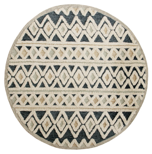 Tufted Geometric Diamonds and Stripes Round Rug - Silo view