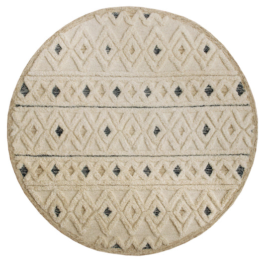 Tufted Geometric Diamonds and Stripes Round Rug - Silo view