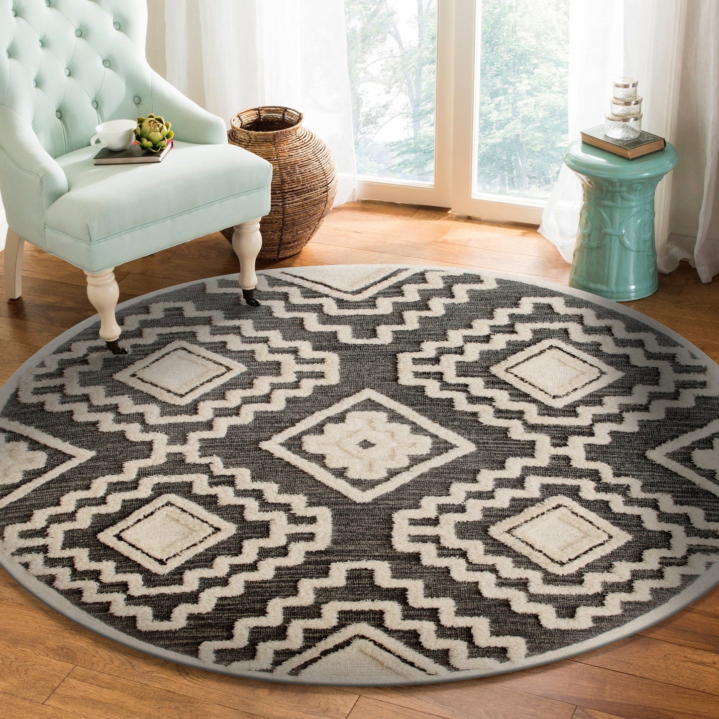 Sinuous-54113 Casual Hand-Tufted Gray/Cream Cotton Indoor Area Rug - LR Home