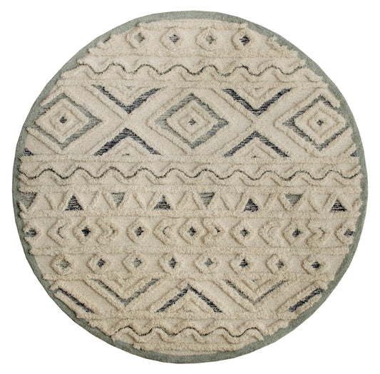 Evette Rios Sinuous Contemporary Tufted Geometric Motif Wool Blend Area Rug, Ivory - Silo view
