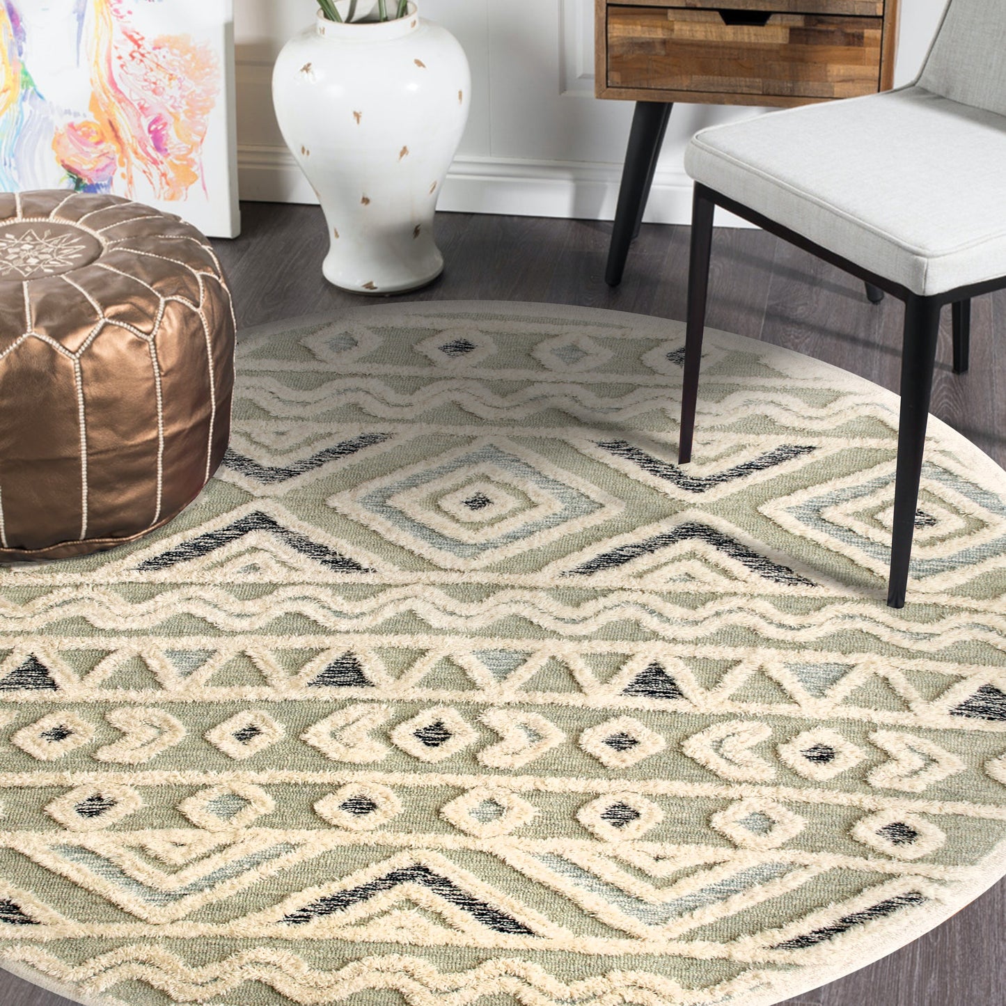 Sinuous-54116 Casual Hand-Tufted Gray/Cream/Light Blue/Navy Cotton Indoor Area Rug - LR Home