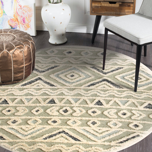 Sinuous-54116 Casual Hand-Tufted Gray/Cream/Light Blue/Navy Cotton Indoor Area Rug - LR Home