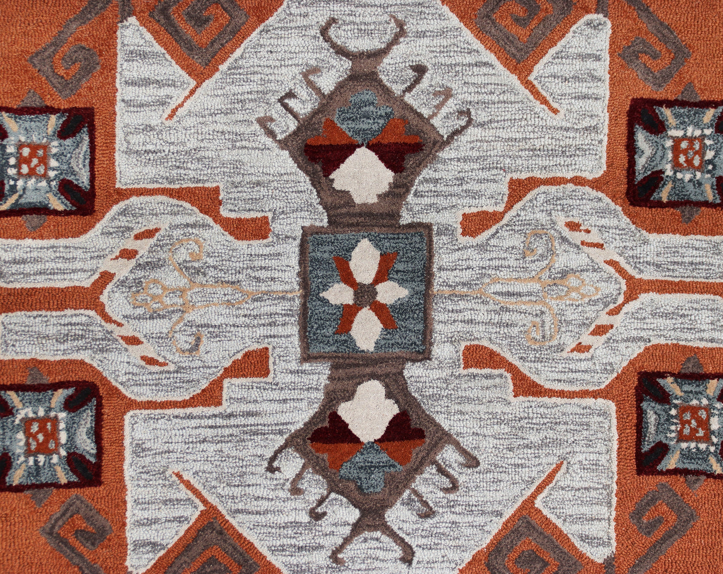 Sinuous-54119 Casual Hand-Tufted Terracotta/Gray/Blue Cotton Indoor Area Rug - LR Home