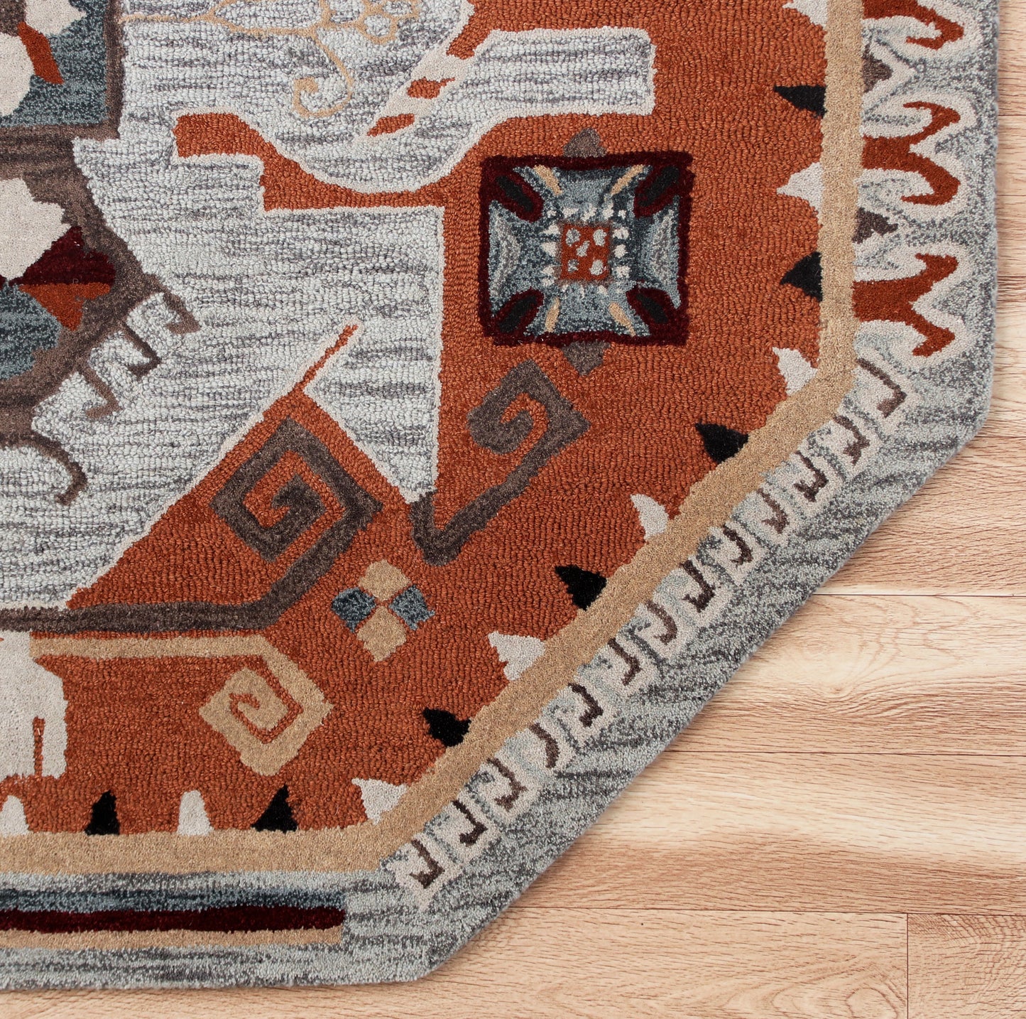 Sinuous-54119 Casual Hand-Tufted Terracotta/Gray/Blue Cotton Indoor Area Rug - LR Home