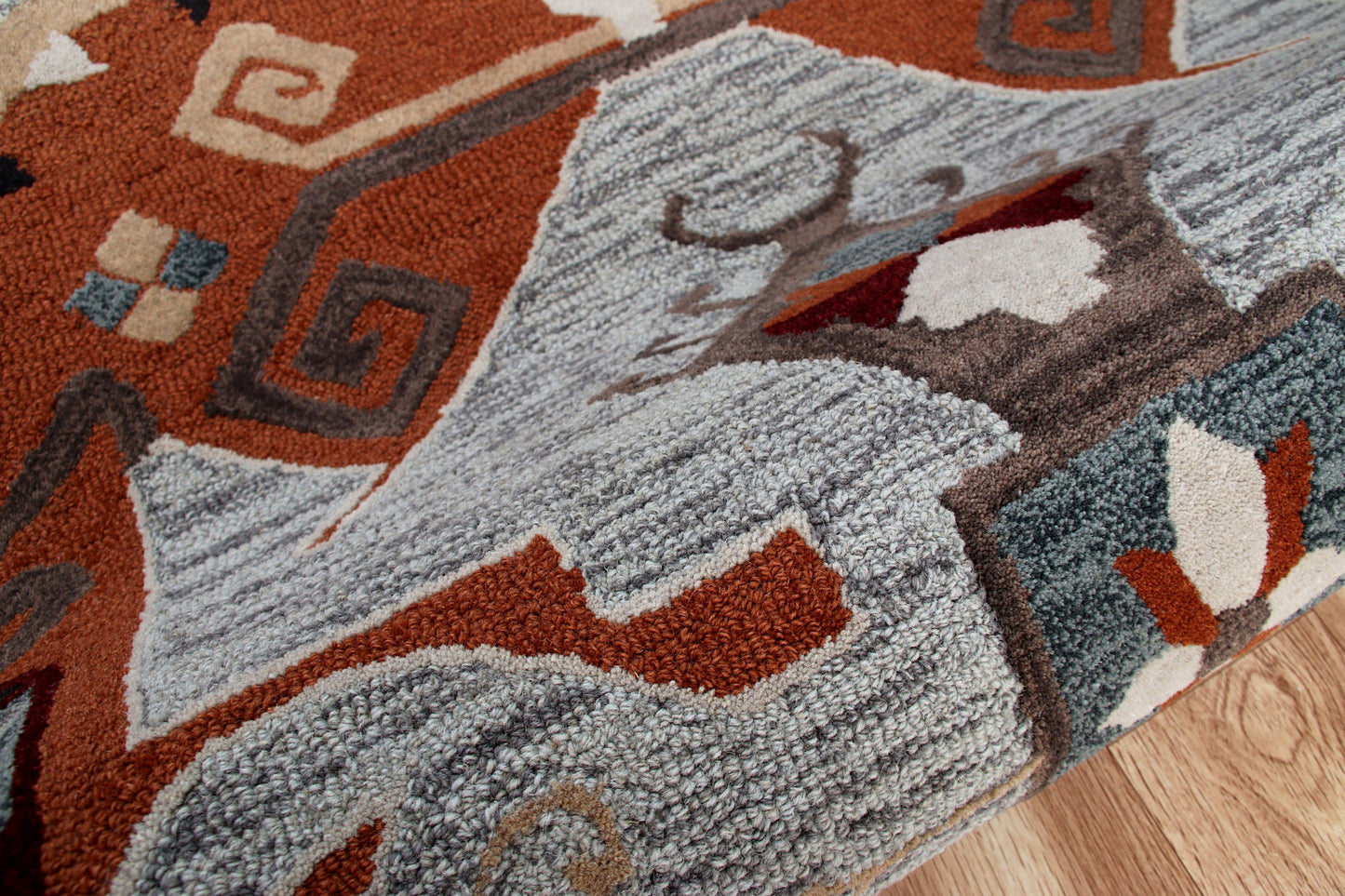 SINUO-54119 Rustic Hand-Tufted Terracotta/Gray/Blue Wool Indoor Area Rugs - LR Home