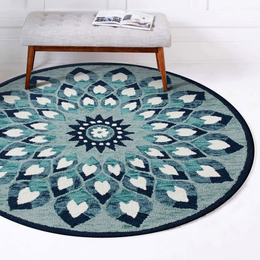 Sinuous-54151 Casual Hand-Tufted Blue/Navy/Teal/White Cotton Indoor Area Rug - LR Home